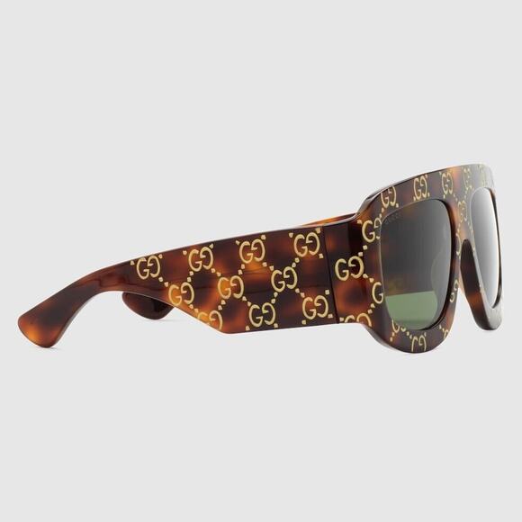 Gucci GG0983S 002 Havana Gold Green Lens Soft Square Oversize Monogram Sunglass - Picture 4 of 6